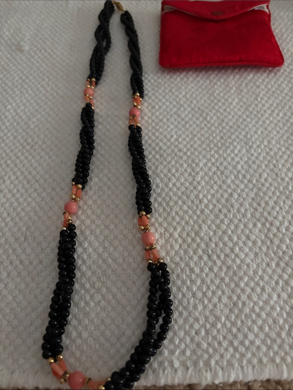 Black Beaded Necklace with coral Accents - Elegant Women's Jewelry